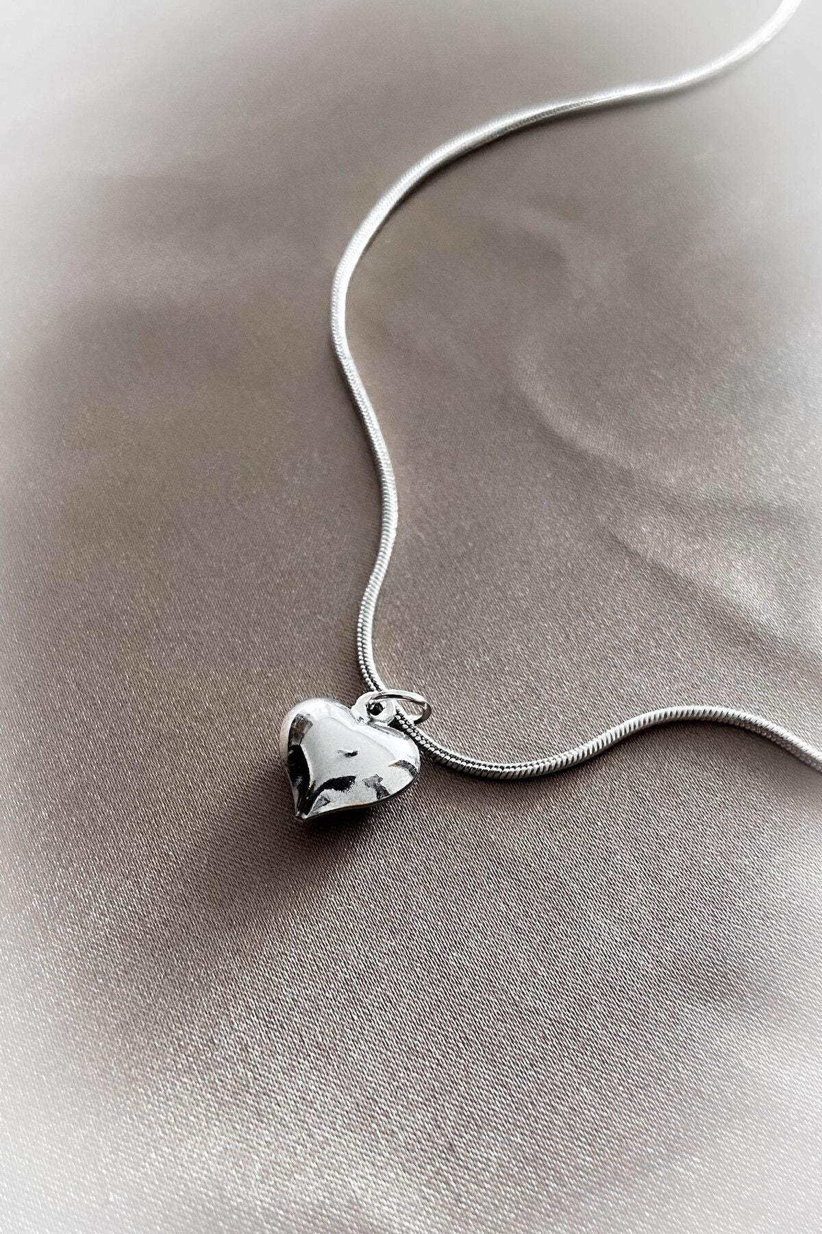 %100 Çelik Kalp Kolye Kadın Kolye,Altın Kaplama,Hediye 50-60 cm Gümüş Kaplama