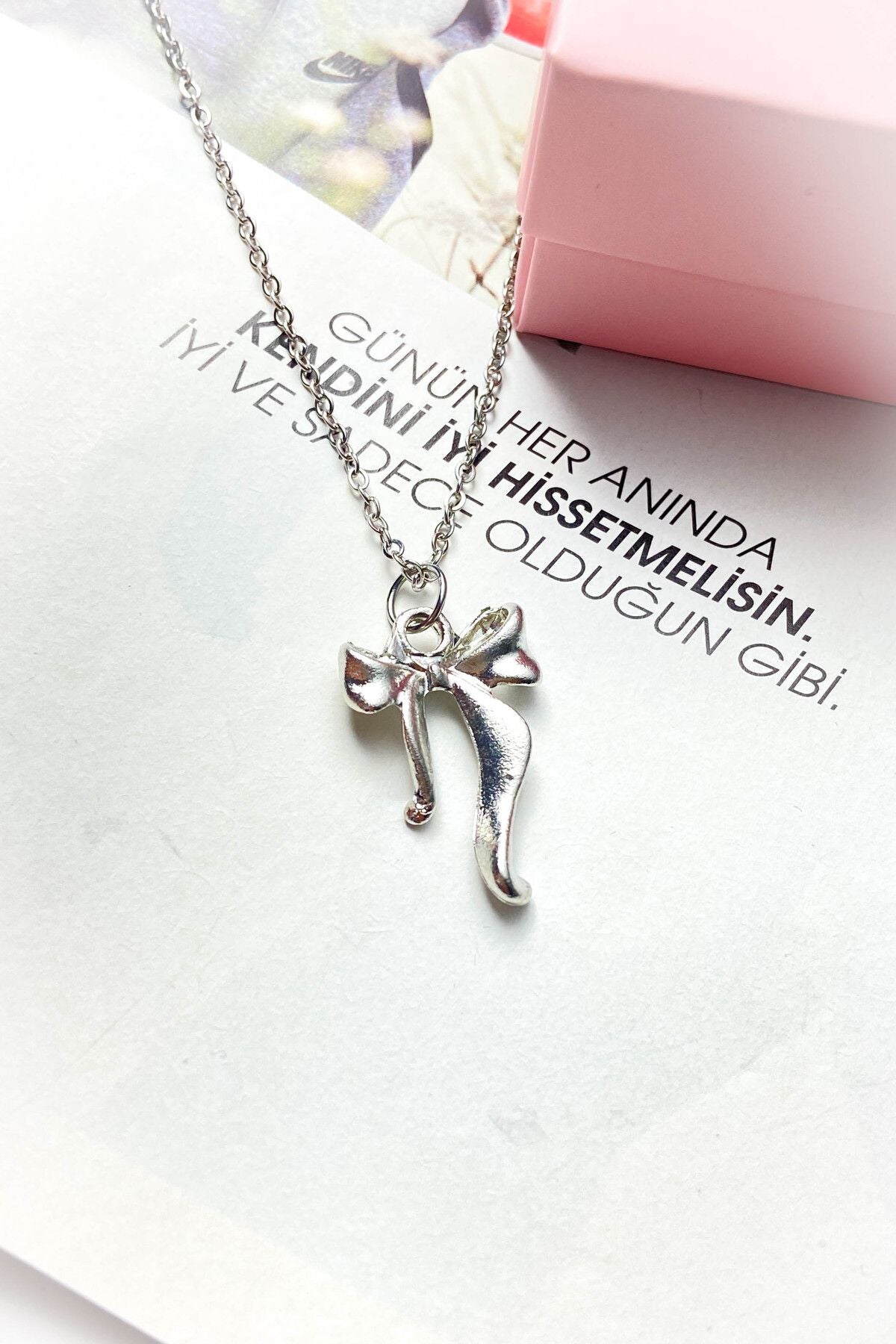 Çelik Gümüş Renk İnce Zincir Kurdela Çelik Kolye