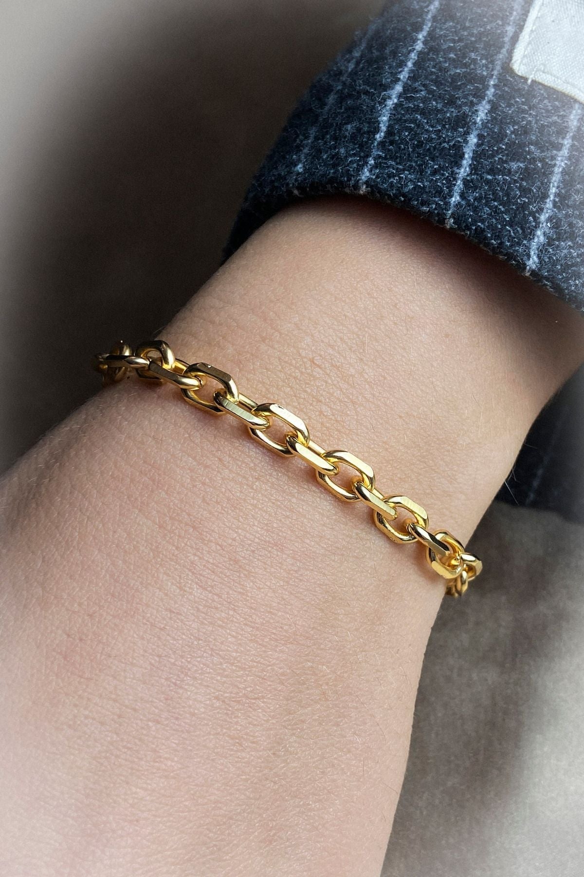 Altın Kaplama Zincir Bileklik Kadın Erkek Unisex