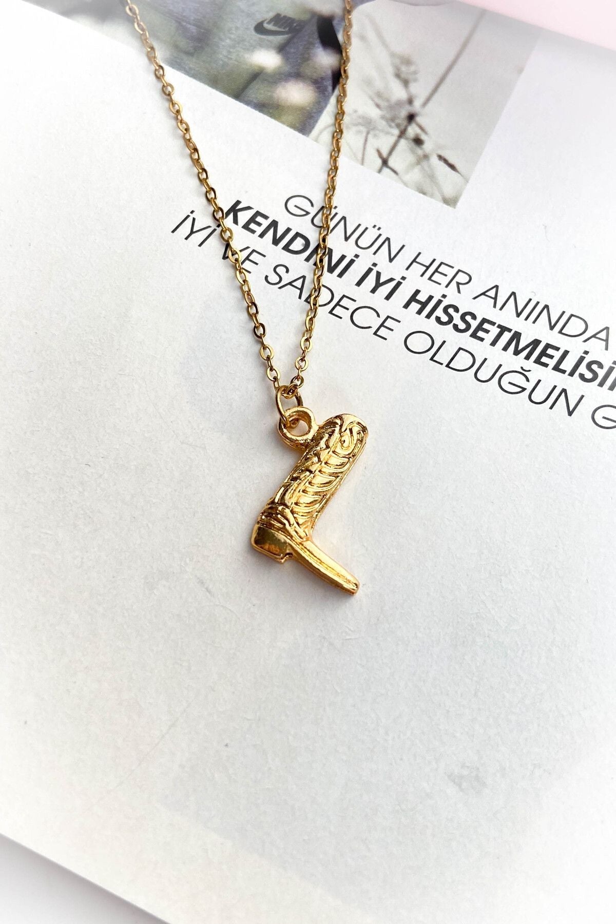 Çelik Altın Renk İnce Zincir Kovboy Çizme Çelik Kolye