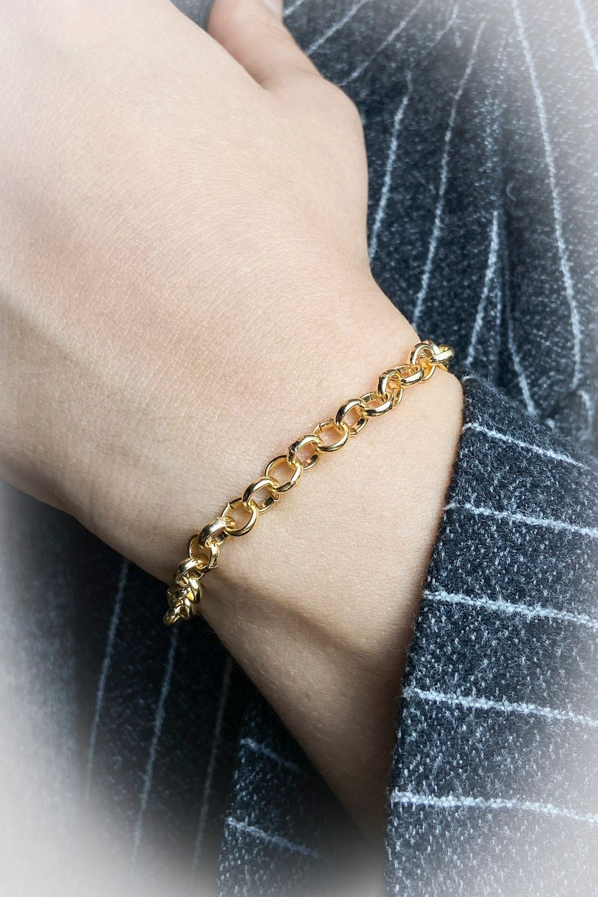 Altın Kaplama Zincir Bileklik Kadın Halka Bileklik Gold