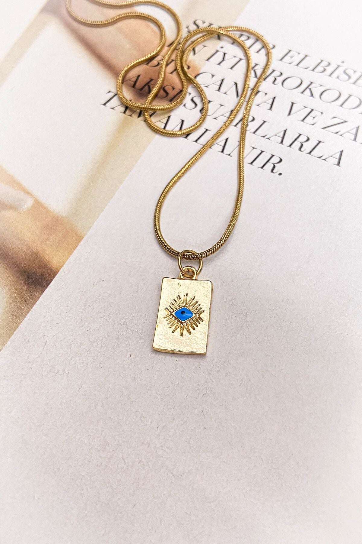 Kare Göz Nazar Çelik Kolye