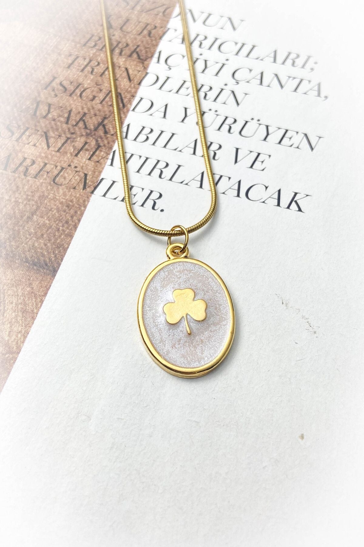 Madalyon Model Mineli Yonca Çelik Kolye