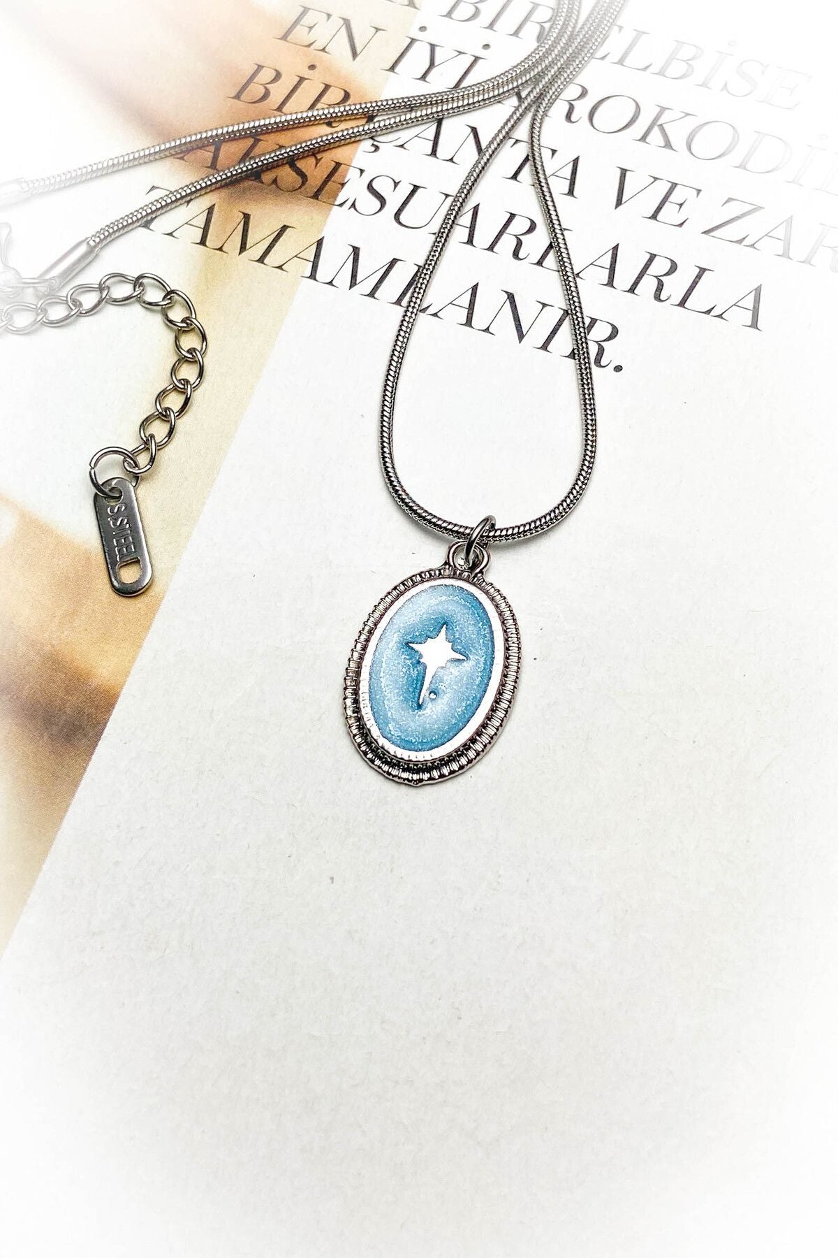 Elips Kuzey Yıldızı Çelik Kolye