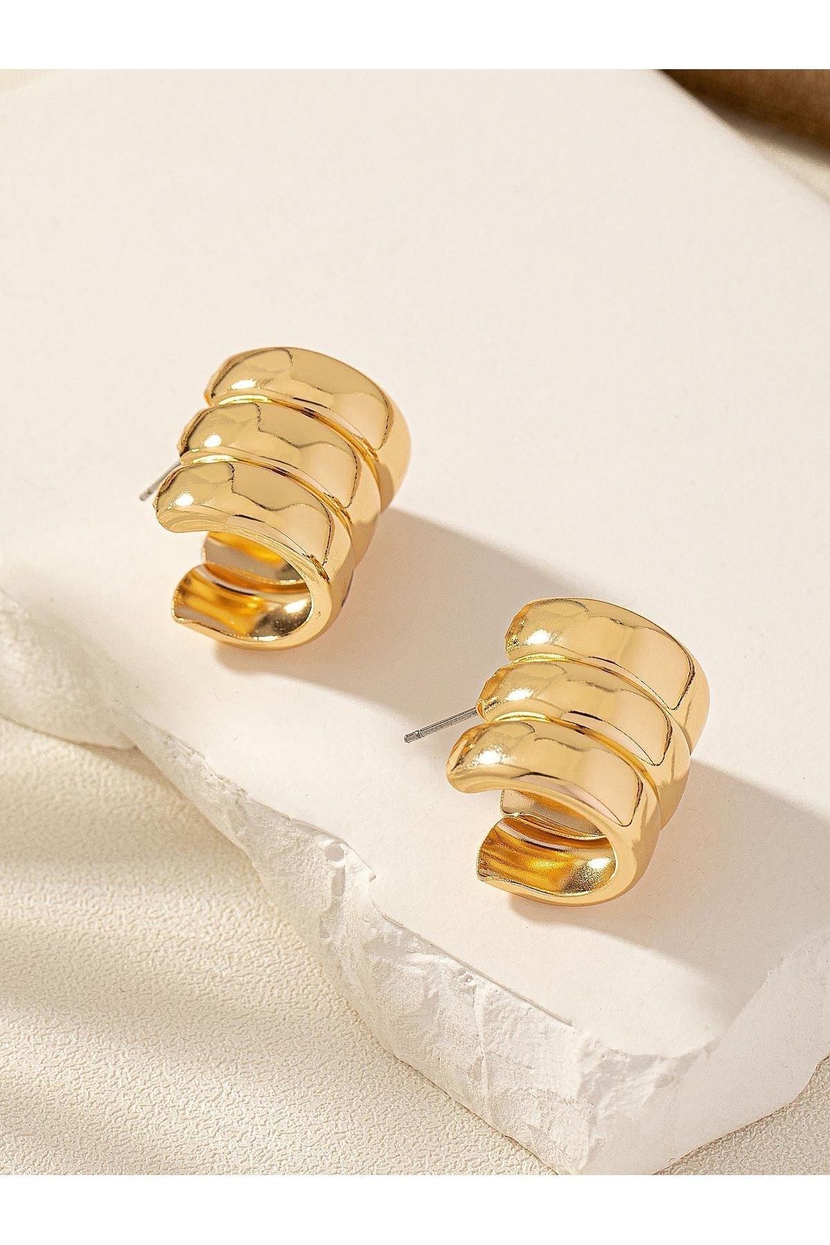 3 Sıra Boru Bombeli Halka Küpe Oval Halka Küpe