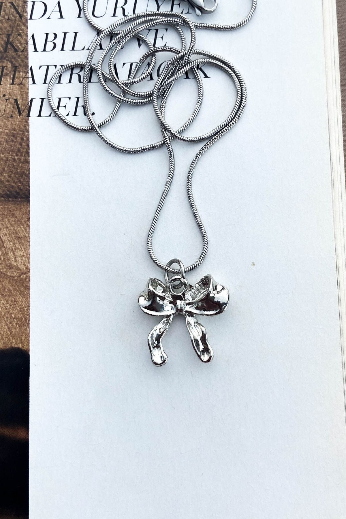 Kararmaz Çelik Kolye Fiyonk Kolye Kurdele Kolye