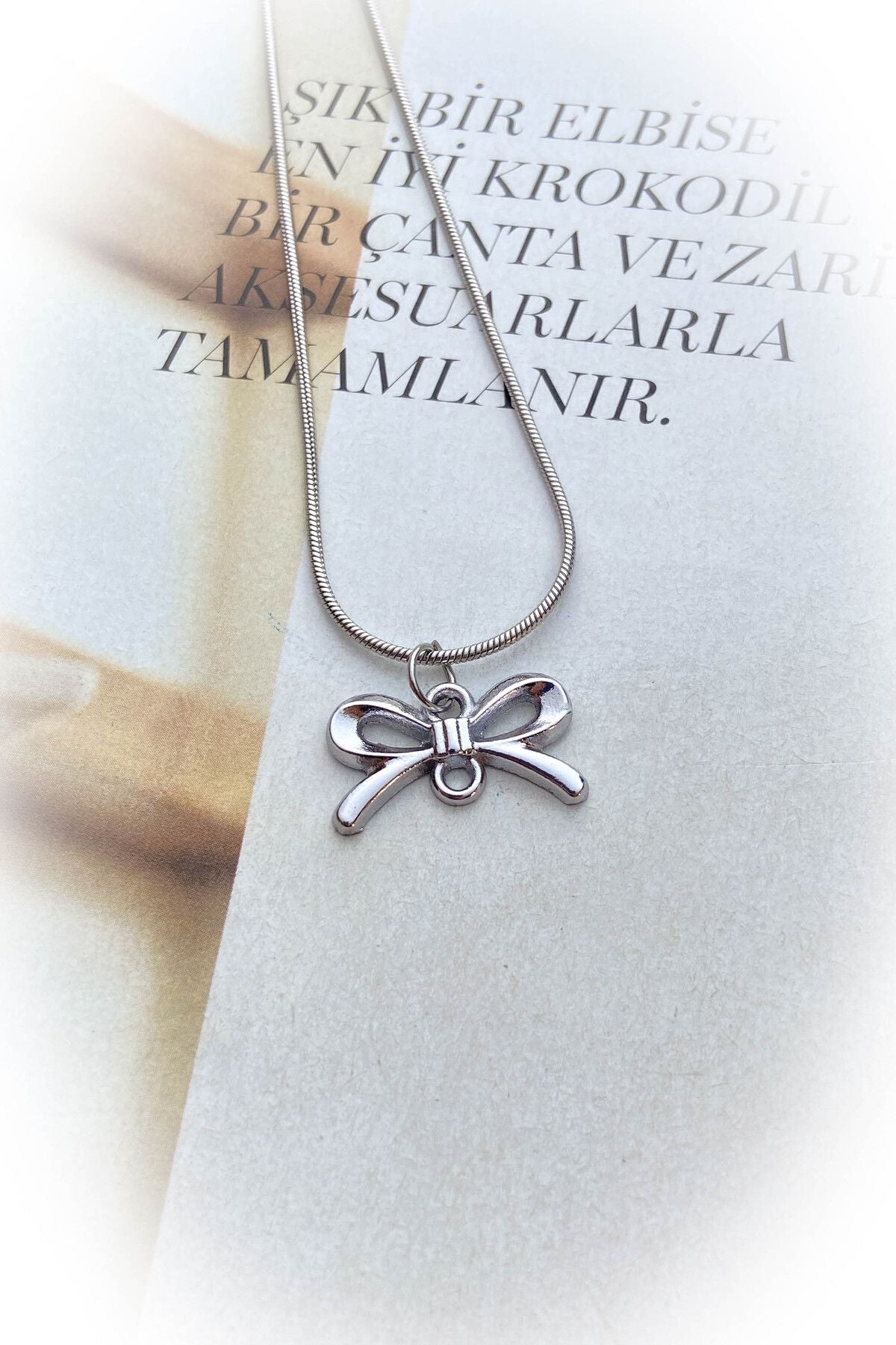 Çelik Gümüş Renk Kurdele Model Çelik Kolye