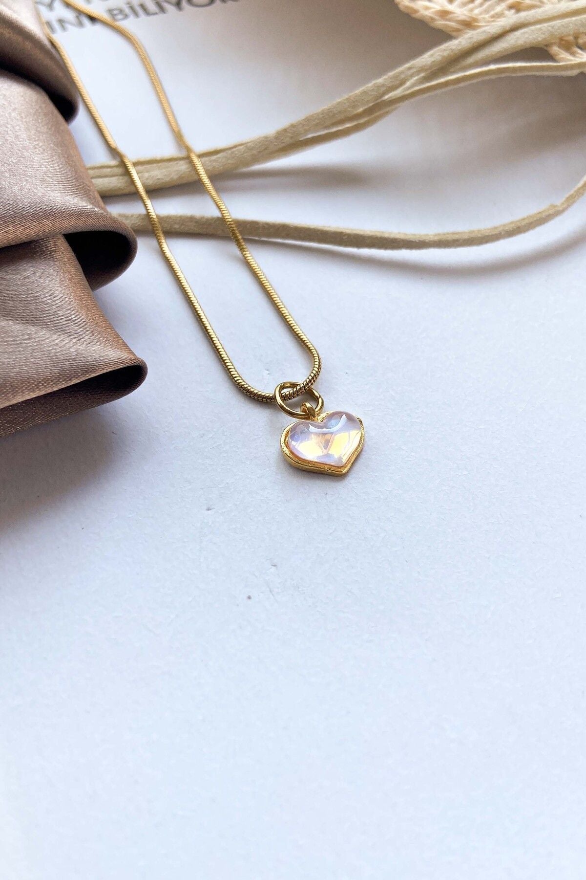 Çelik Kolye Hologram Damla Kalp Kolye