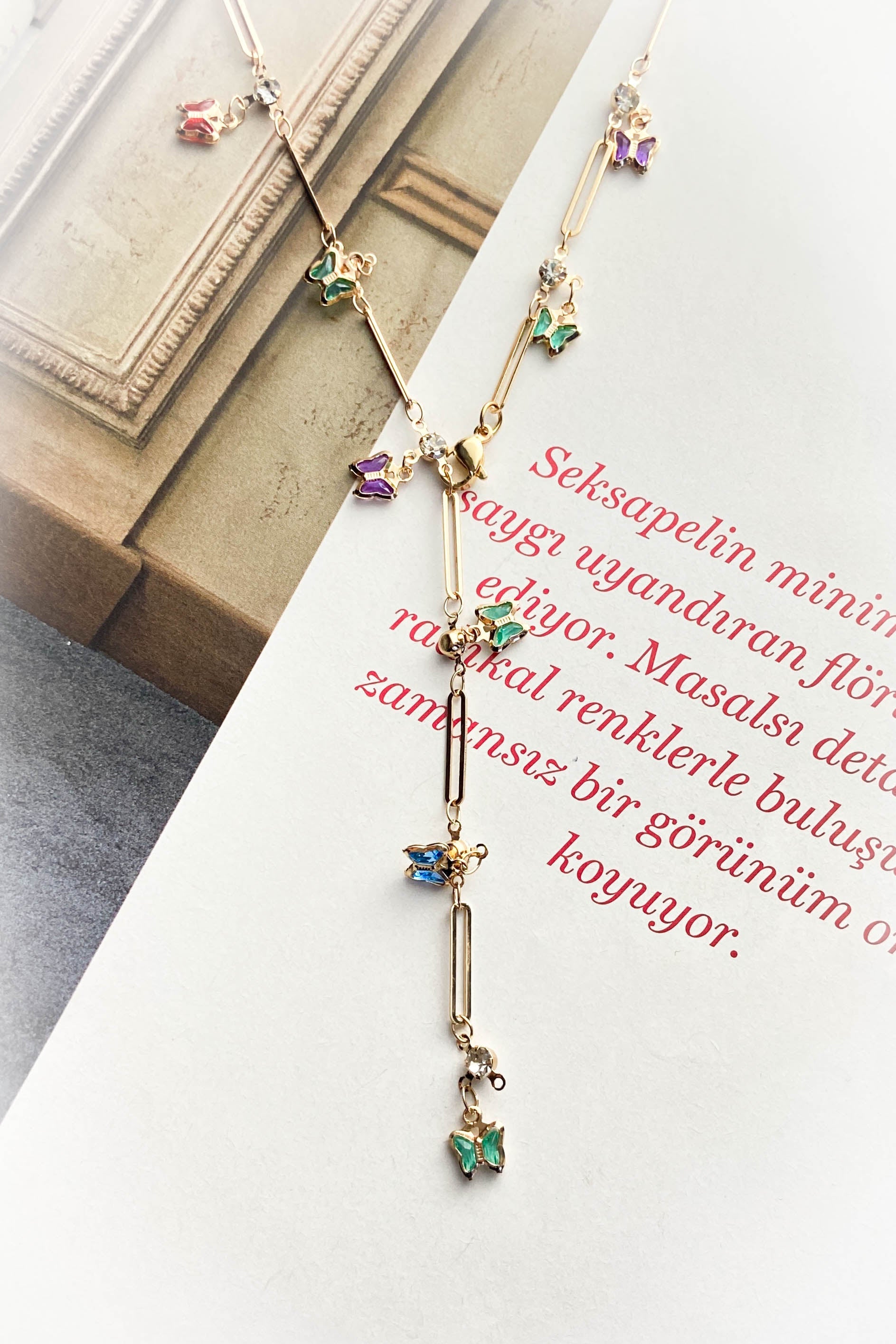 Renkli Kelebek Y Kolye